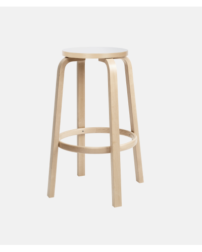 Artek - Alvar Aalto Bar Stool 64 natural lacquered H75 cm seat white edge natural